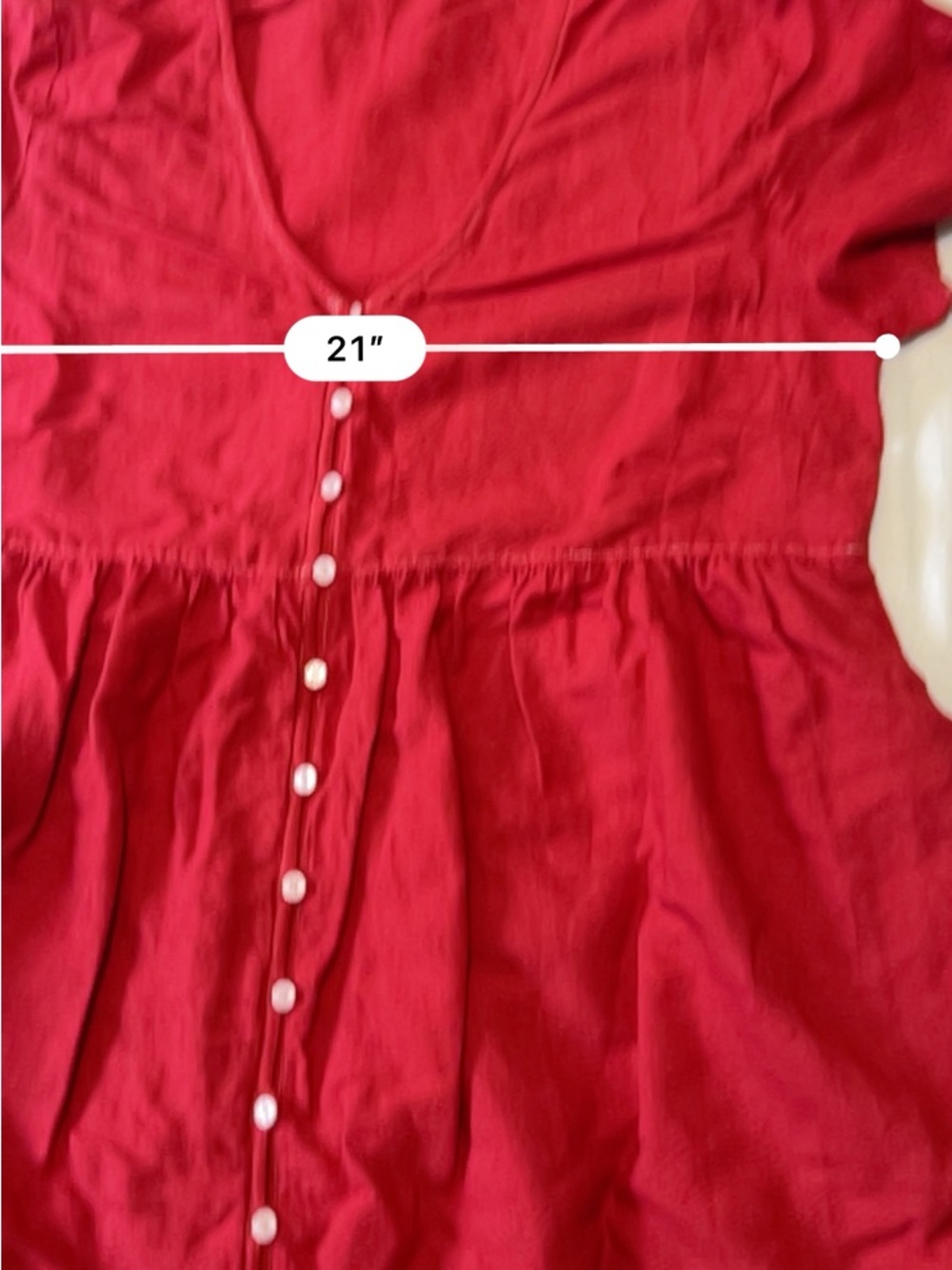 Madewell V-Neck Linen Blend Button Front Short Sleeve Dress in Red L - Picture 6 of 7
